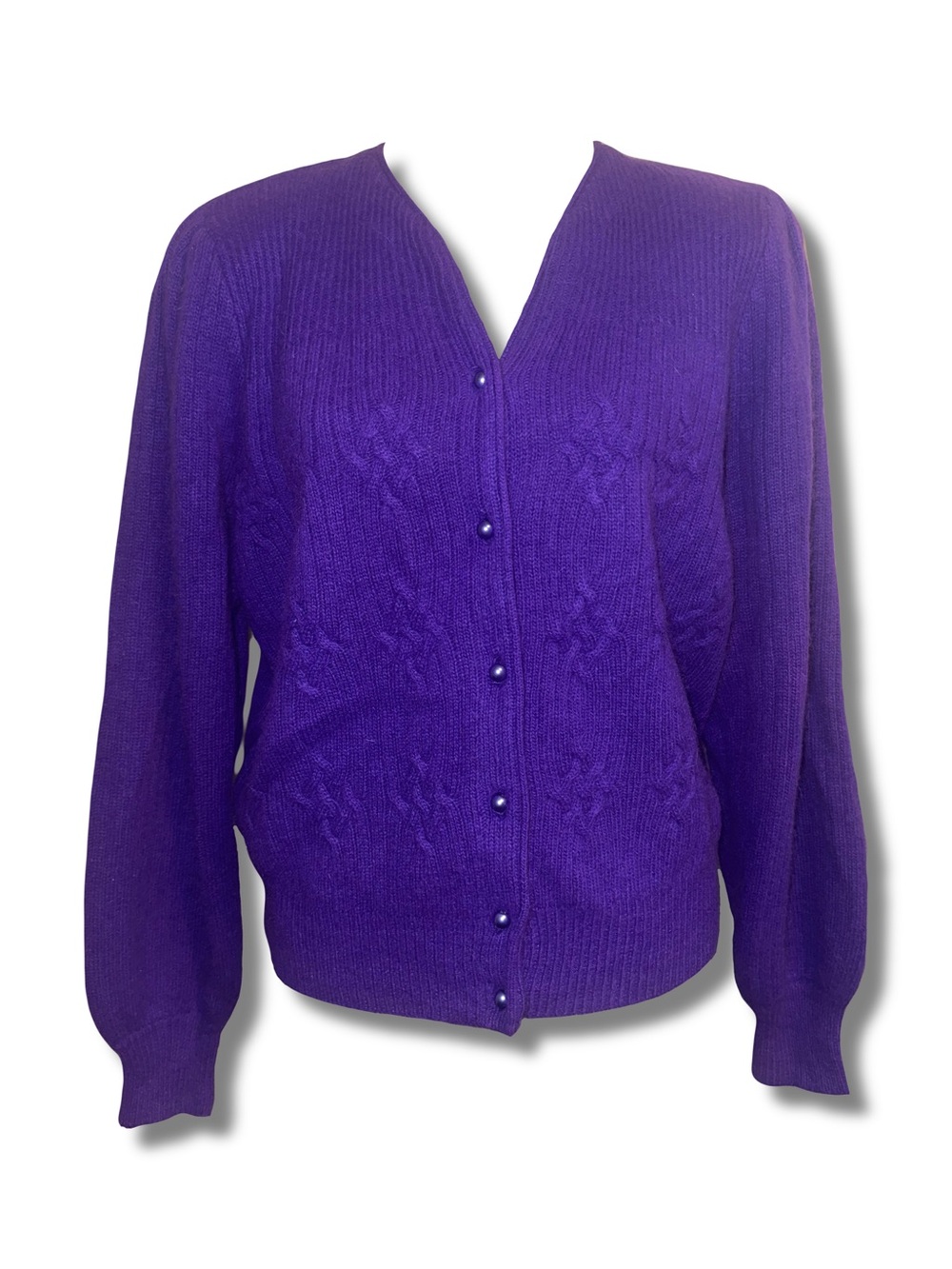 *DAMAGED* Vtg Purple Angora & Lambswool Blend Cardigan